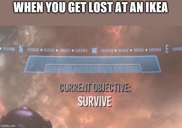 Current Objective: Survive | WHEN YOU GET LOST AT AN IKEA | image tagged in current objective survive,memes | made w/ Imgflip meme maker