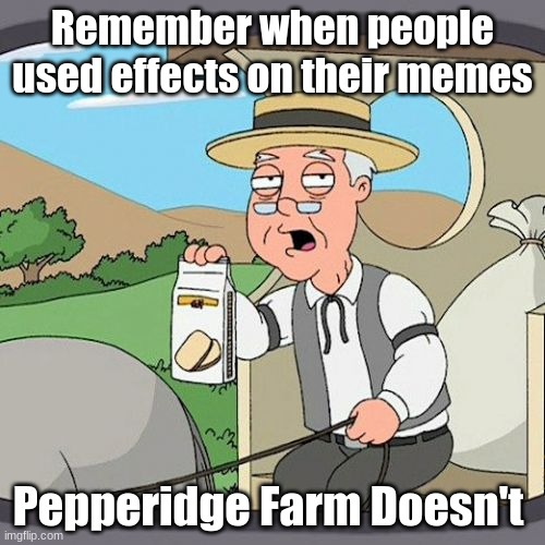 Anyone realize the fact that The Effect option on memes is completley useless? | Remember when people used effects on their memes; Pepperidge Farm Doesn't | image tagged in memes,pepperidge farm remembers | made w/ Imgflip meme maker