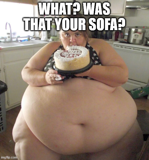 Happy Birthday Fat Girl | WHAT? WAS THAT YOUR SOFA? | image tagged in happy birthday fat girl | made w/ Imgflip meme maker