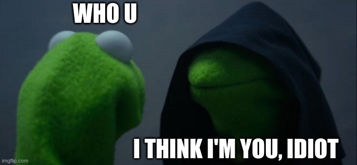 Beck to the Kermits | WHO U; I THINK I'M YOU, IDIOT | image tagged in memes,evil kermit,mystery | made w/ Imgflip meme maker