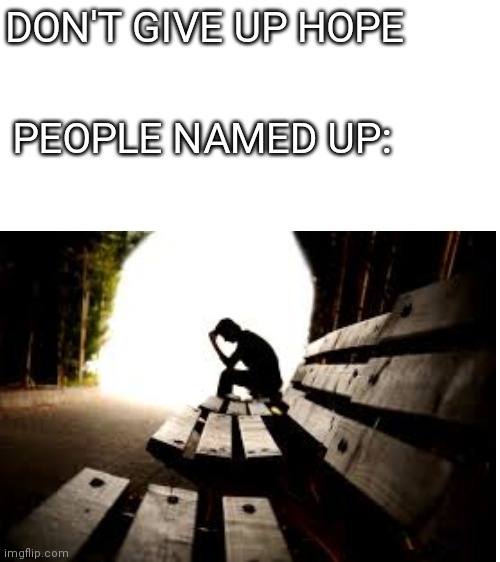 DON'T GIVE UP HOPE; PEOPLE NAMED UP: | image tagged in blank white template | made w/ Imgflip meme maker