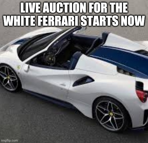 White Ferrari On Auction | LIVE AUCTION FOR THE WHITE FERRARI STARTS NOW | image tagged in white ferrari | made w/ Imgflip meme maker