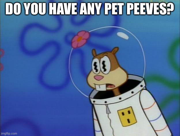 Sandy Cheeks Peeved | DO YOU HAVE ANY PET PEEVES? | image tagged in sandy cheeks peeved | made w/ Imgflip meme maker