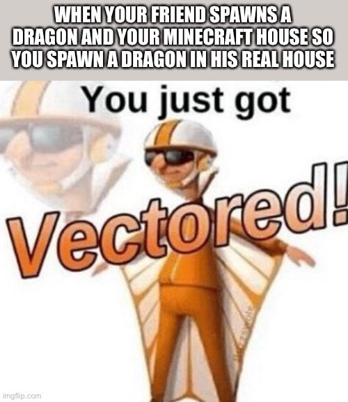 You just got.... VECTORED! | WHEN YOUR FRIEND SPAWNS A DRAGON AND YOUR MINECRAFT HOUSE SO YOU SPAWN A DRAGON IN HIS REAL HOUSE | image tagged in you just got vectored,memes,minecraft,dragon,vector,fun | made w/ Imgflip meme maker