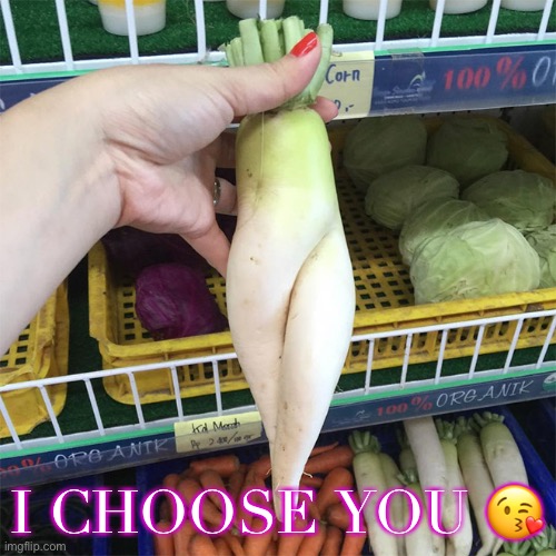She wants to take him home :) |  I CHOOSE YOU 😘 | image tagged in seductive radish 14 | made w/ Imgflip meme maker