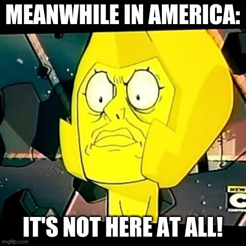 Yellow Diamond- Steven Universe-Taxes | MEANWHILE IN AMERICA: IT'S NOT HERE AT ALL! | image tagged in yellow diamond- steven universe-taxes | made w/ Imgflip meme maker