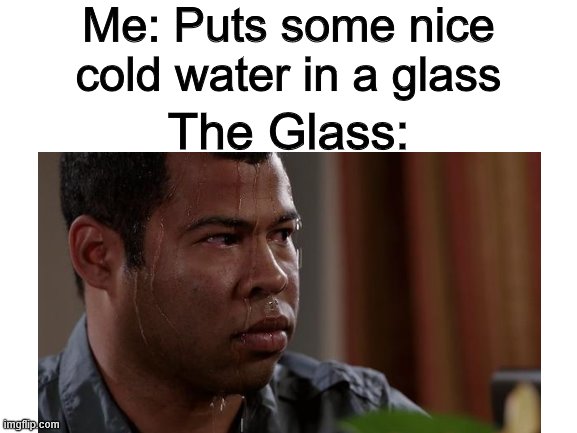 Me: Puts some nice cold water in a glass; The Glass: | made w/ Imgflip meme maker