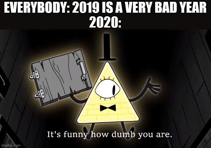 It's Funny How Dumb You Are Bill Cipher | EVERYBODY: 2019 IS A VERY BAD YEAR
2020: | image tagged in it's funny how dumb you are bill cipher | made w/ Imgflip meme maker