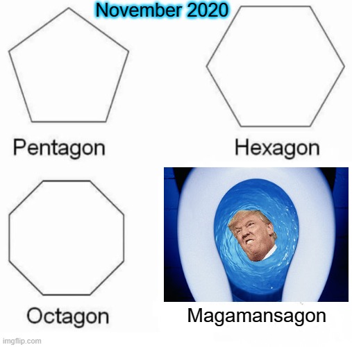 Pentagon Hexagon Octagon | November 2020; Magamansagon | image tagged in memes,pentagon hexagon octagon,dump trump,dumptrump,dump the trump,toilet humor | made w/ Imgflip meme maker