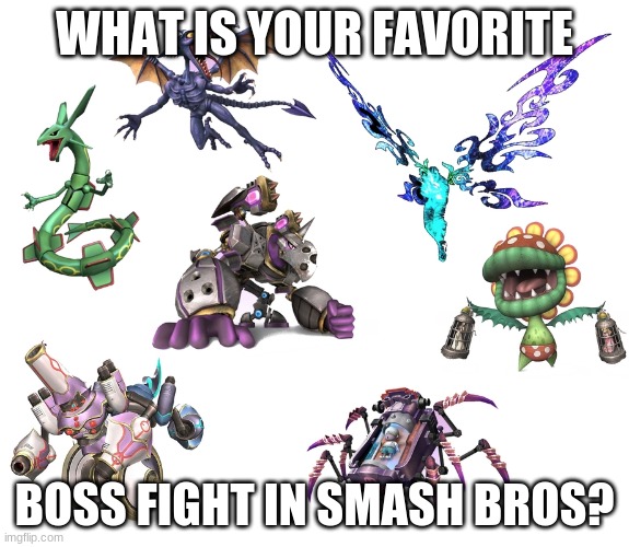 WHAT IS YOUR FAVORITE; BOSS FIGHT IN SMASH BROS? | image tagged in super smash bros,boss | made w/ Imgflip meme maker