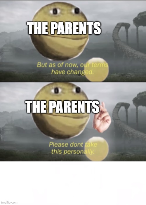 Please don't take this personally | THE PARENTS THE PARENTS | image tagged in please don't take this personally | made w/ Imgflip meme maker