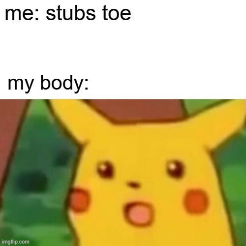Surprised Pikachu Meme | me: stubs toe; my body: | image tagged in memes,surprised pikachu | made w/ Imgflip meme maker
