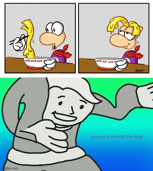 Rayman, more like noodle man | image tagged in fallout boy excuse me wyf,rayman,smash bros,memes | made w/ Imgflip meme maker