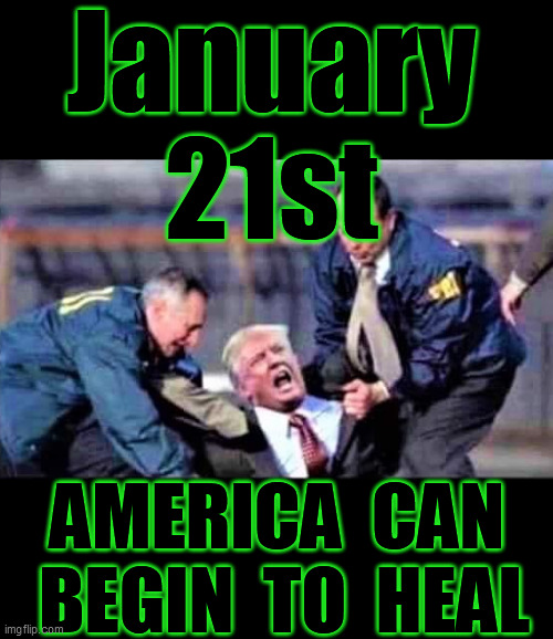 America has suffered for 4 long years, with a fraud, whose many crimes and misdeeds are too numerous to list, here. LOCK HIM UP! | January 21st; AMERICA  CAN  BEGIN  TO  HEAL | image tagged in trump unfit unqualified dangerous,2020 elections,psychopath,trump traitor,rapist,trump is an asshole | made w/ Imgflip meme maker