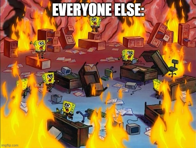 spongebob fire | EVERYONE ELSE: | image tagged in spongebob fire | made w/ Imgflip meme maker