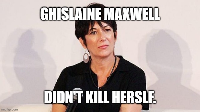 Too Soon? | GHISLAINE MAXWELL; DIDN'T KILL HERSLF. | image tagged in ghislaine maxwell,jeffrey epstein,epstein,bill clinton | made w/ Imgflip meme maker