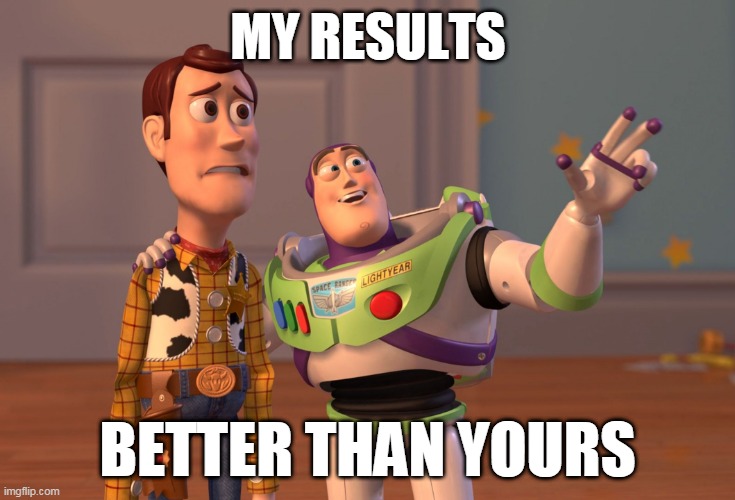 X, X Everywhere | MY RESULTS; BETTER THAN YOURS | image tagged in memes,x x everywhere | made w/ Imgflip meme maker