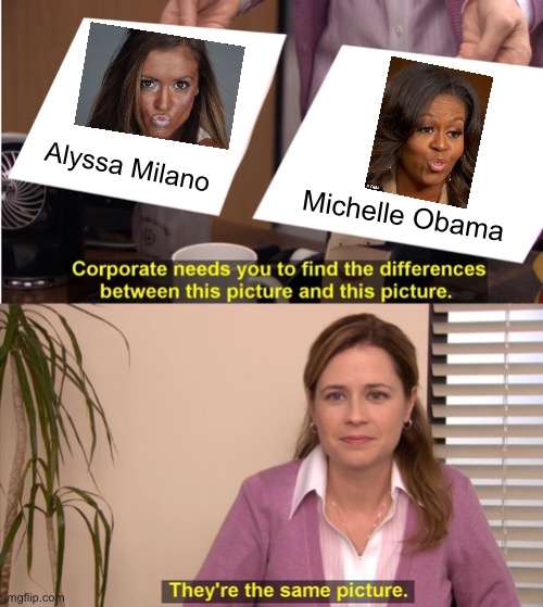 Alyssa Milano looks like Michelle Obama | Alyssa Milano; Michelle Obama | image tagged in memes,they're the same picture,alyssa milano,michelle obama,blackface,racist | made w/ Imgflip meme maker
