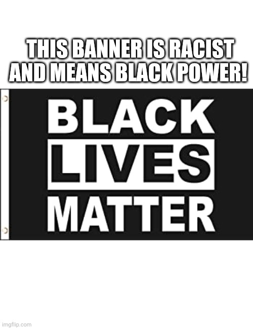 THIS BANNER IS RACIST AND MEANS BLACK POWER! | image tagged in black lives matter,democrats,republicans,protest,hate | made w/ Imgflip meme maker