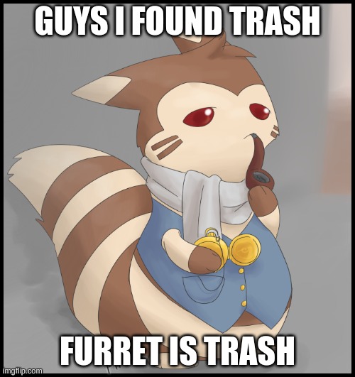 Stop the crappy furret trend, its shit | GUYS I FOUND TRASH; FURRET IS TRASH | image tagged in fancy furret | made w/ Imgflip meme maker