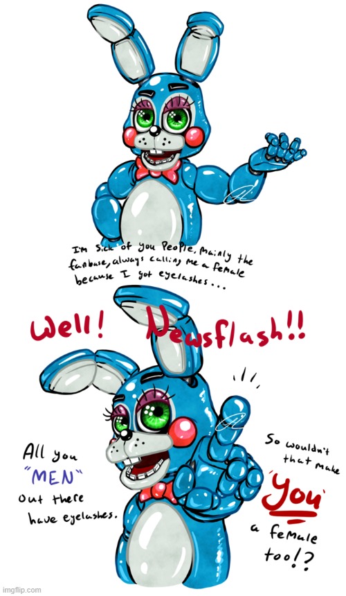 I know that feel, Toy Bonnie. :,) | image tagged in toy bonnie fnaf,fnaf,eyes,female,male | made w/ Imgflip meme maker