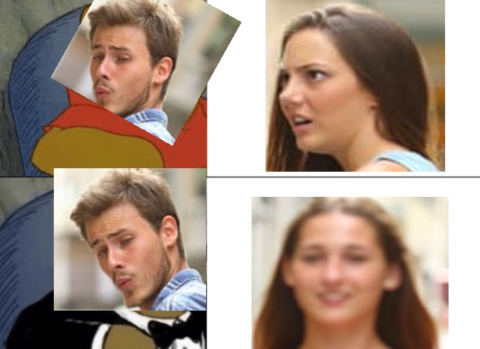 Distracted boyfriend Winnie the Pooh crossover | image tagged in memes,tuxedo winnie the pooh,distracted boyfriend,crossover | made w/ Imgflip meme maker