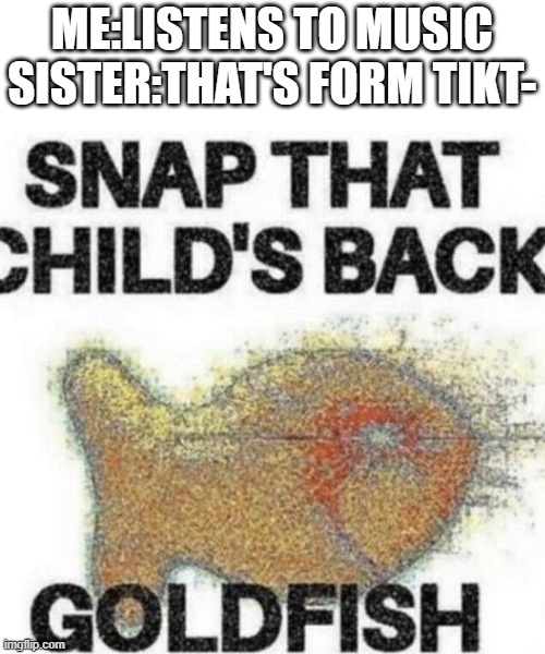 snap that child's back | ME:LISTENS TO MUSIC

SISTER:THAT'S FORM TIKT- | image tagged in snap that child's back | made w/ Imgflip meme maker