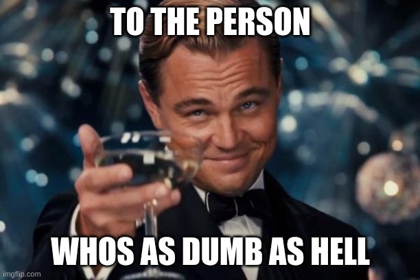 TO THE PERSON WHOS AS DUMB AS HELL | image tagged in memes,leonardo dicaprio cheers | made w/ Imgflip meme maker