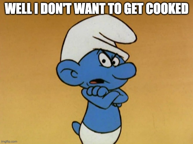 Grouchy Smurf | WELL I DON'T WANT TO GET COOKED | image tagged in grouchy smurf | made w/ Imgflip meme maker