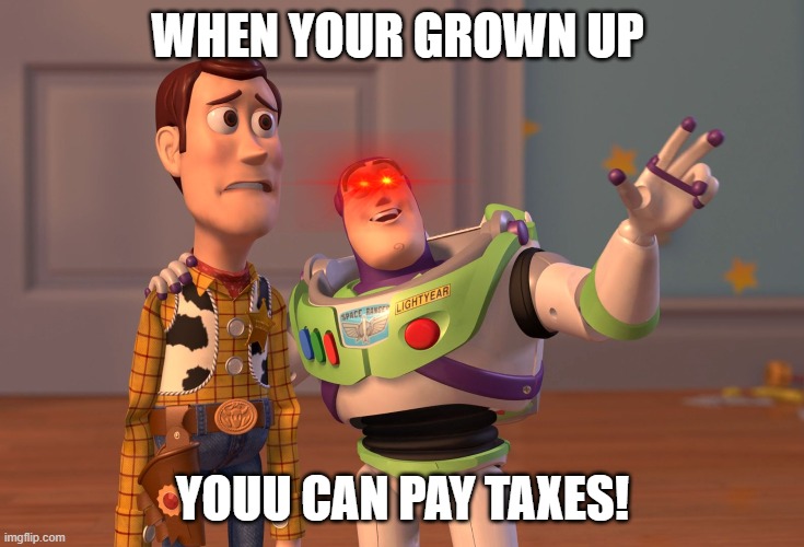 X, X Everywhere | WHEN YOUR GROWN UP; YOUU CAN PAY TAXES! | image tagged in memes,x x everywhere | made w/ Imgflip meme maker
