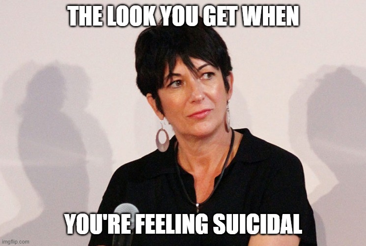 What do you think? Do they get her or does she bust this thing open? | THE LOOK YOU GET WHEN; YOU'RE FEELING SUICIDAL | image tagged in ghislaine maxwell,jeffrey epstein,pedophile,suicide,hillary clinton,bill clinton | made w/ Imgflip meme maker