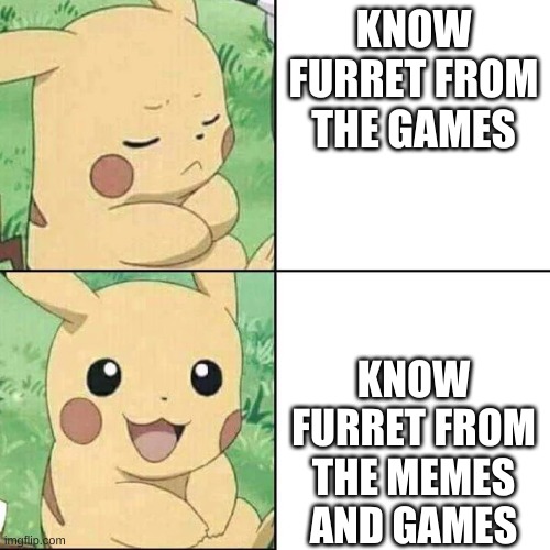 Pikachu Hotline Bling | KNOW FURRET FROM THE GAMES; KNOW FURRET FROM THE MEMES AND GAMES | image tagged in pikachu hotline bling | made w/ Imgflip meme maker