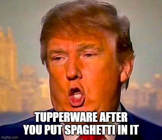 Trump Orange | TUPPERWARE AFTER YOU PUT SPAGHETTI IN IT | image tagged in trump orange | made w/ Imgflip meme maker