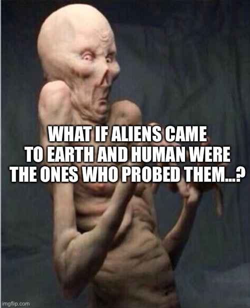 Probed | WHAT IF ALIENS CAME TO EARTH AND HUMAN WERE THE ONES WHO PROBED THEM...? | image tagged in grossed out alien | made w/ Imgflip meme maker