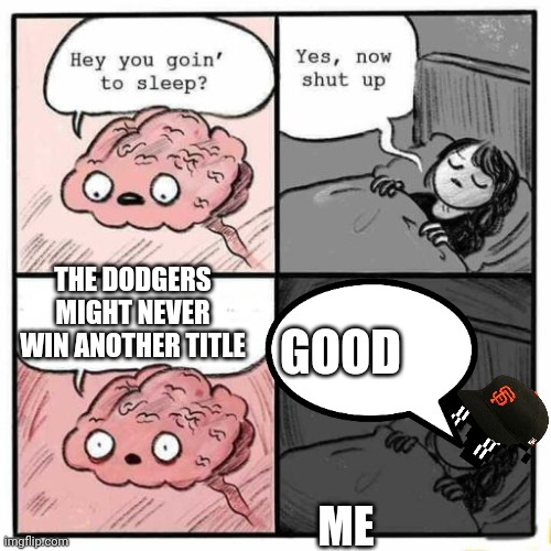 Hey you going to sleep? | THE DODGERS MIGHT NEVER WIN ANOTHER TITLE; GOOD; ME | image tagged in hey you going to sleep | made w/ Imgflip meme maker