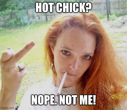 zero fucks given | HOT CHICK? NOPE. NOT ME! | image tagged in stephanie hiser not a model | made w/ Imgflip meme maker