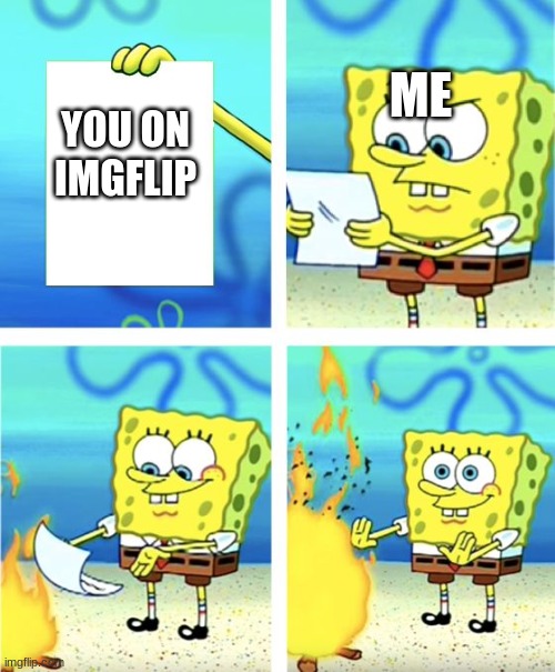 Spongebob Burning Paper | YOU ON IMGFLIP ME | image tagged in spongebob burning paper | made w/ Imgflip meme maker