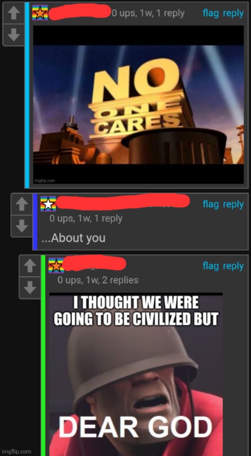 image tagged in rare,insults,no one cares,dear god | made w/ Imgflip meme maker