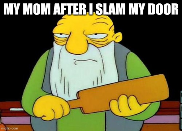 That's a paddlin' Meme |  MY MOM AFTER I SLAM MY DOOR | image tagged in memes,that's a paddlin' | made w/ Imgflip meme maker