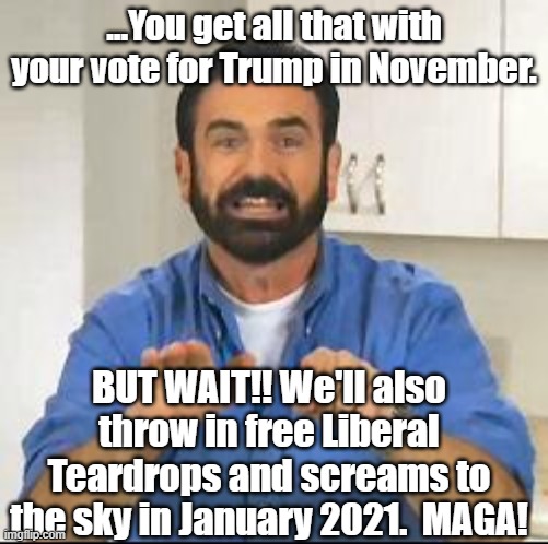 Vote Trump | ...You get all that with your vote for Trump in November. BUT WAIT!! We'll also throw in free Liberal Teardrops and screams to the sky in January 2021.  MAGA! | image tagged in but wait there's more | made w/ Imgflip meme maker