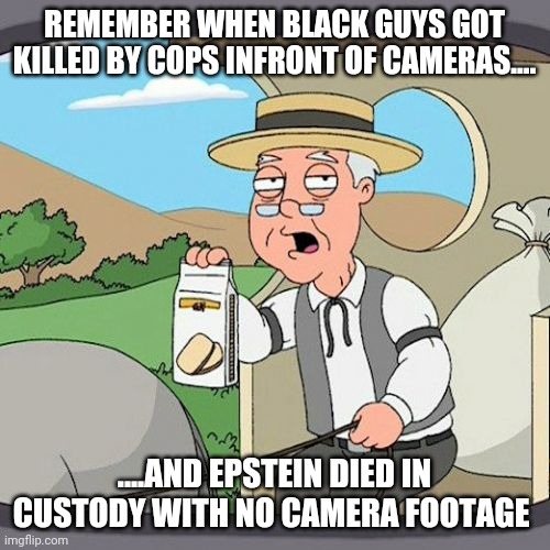 Pepperidge Farm Remembers | REMEMBER WHEN BLACK GUYS GOT KILLED BY COPS INFRONT OF CAMERAS.... ....AND EPSTEIN DIED IN CUSTODY WITH NO CAMERA FOOTAGE | image tagged in memes,pepperidge farm remembers | made w/ Imgflip meme maker