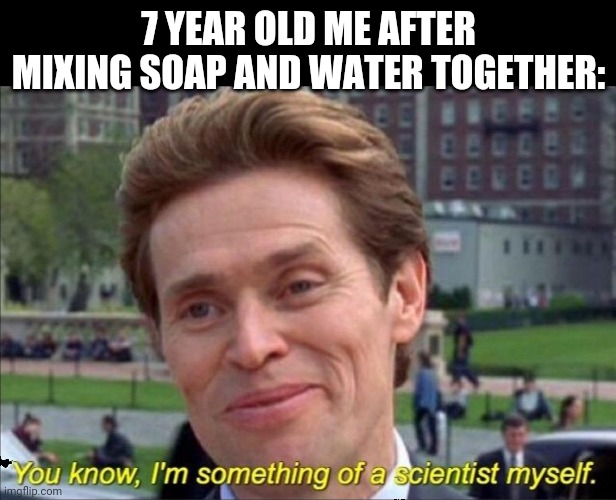 Memes of your childhood | 7 YEAR OLD ME AFTER MIXING SOAP AND WATER TOGETHER: | image tagged in you know i'm something of a scientist myself,funny memes | made w/ Imgflip meme maker