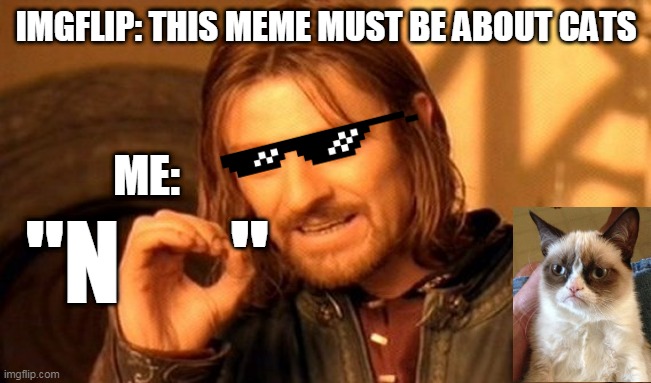 One Does Not Simply Meme | IMGFLIP: THIS MEME MUST BE ABOUT CATS; ME:; "N      " | image tagged in memes,one does not simply | made w/ Imgflip meme maker