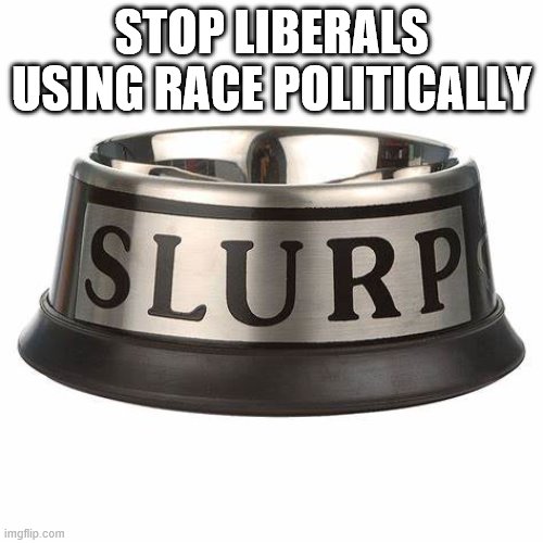 slurp | STOP LIBERALS USING RACE POLITICALLY | image tagged in politics,liberal,dumb,race | made w/ Imgflip meme maker