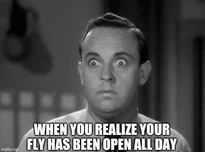 That face you make... | WHEN YOU REALIZE YOUR FLY HAS BEEN OPEN ALL DAY | image tagged in shocked face | made w/ Imgflip meme maker