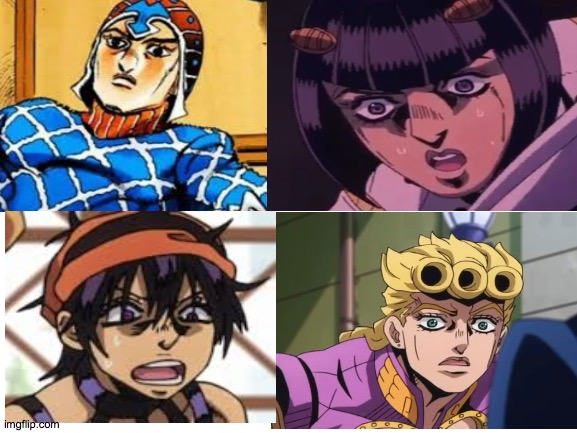 the 4 horsemen of surprised | image tagged in jojo's bizarre adventure | made w/ Imgflip meme maker