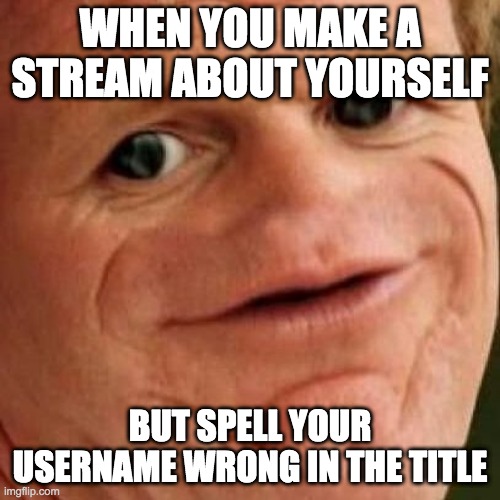 *sad killerkeller547 noises* | WHEN YOU MAKE A STREAM ABOUT YOURSELF; BUT SPELL YOUR USERNAME WRONG IN THE TITLE | image tagged in sosig | made w/ Imgflip meme maker