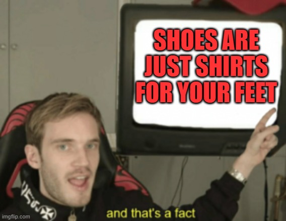 and that's a fact | SHOES ARE JUST SHIRTS FOR YOUR FEET | image tagged in and that's a fact | made w/ Imgflip meme maker