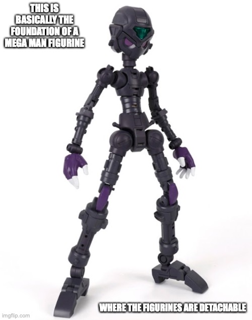 Figurine Skeleton | THIS IS BASICALLY THE FOUNDATION OF A MEGA MAN FIGURINE; WHERE THE FIGURINES ARE DETACHABLE | image tagged in megaman,skeleton,memes | made w/ Imgflip meme maker