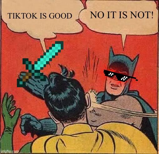 *MARKED* | NO IT IS NOT! TIKTOK IS GOOD | image tagged in memes,batman slapping robin | made w/ Imgflip meme maker